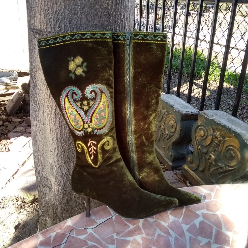 A Marinelli Olive Velvet Boots